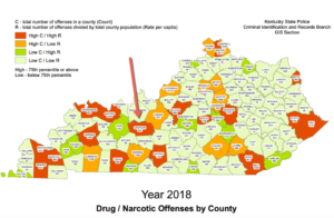 Kentucky Map of Drug Offenses including Grayson County Marijuana Arrests